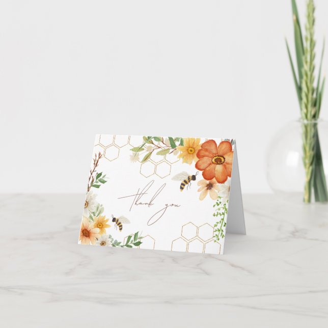 Süßes wie Biene | Eleganter Blumenfrühling Dankeskarte (Vorderseite)