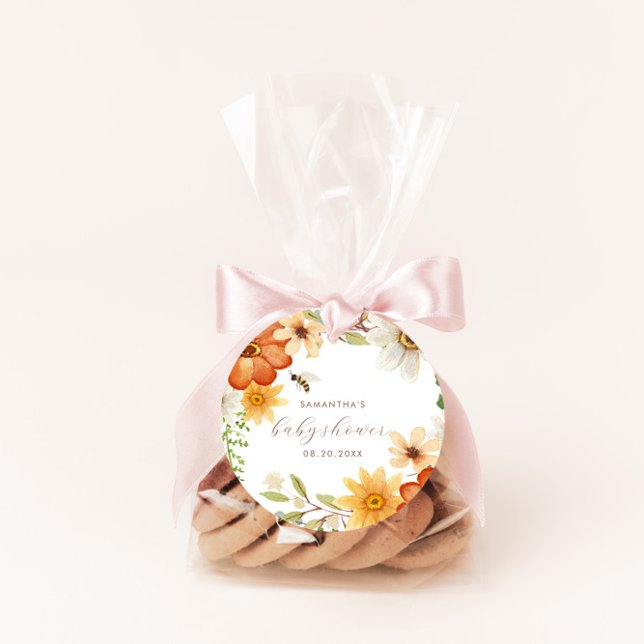 Süßes wie Biene | Floral Spring Baby Dusche Runder Aufkleber (Von Creator hochgeladen)