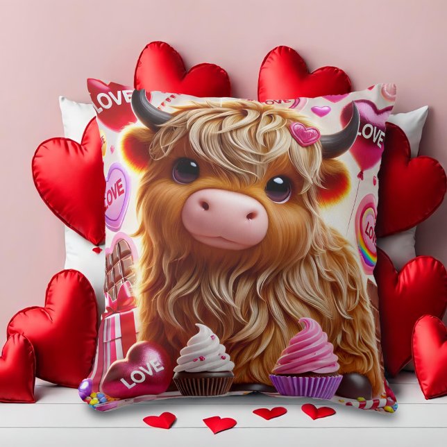 Süßes wie Candy Highland Cow Valentines Kissen (Von Creator hochgeladen)