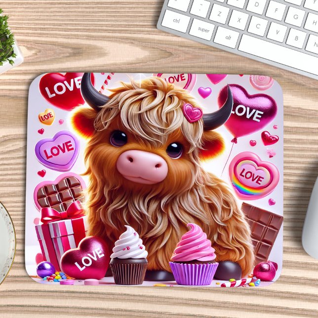 Süßes wie Candy Highland Cow Valentines Mousepad (Von Creator hochgeladen)