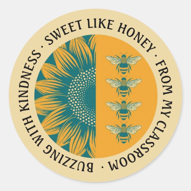 Süßes wie Honey Sunflower Bee Teacher Runder Aufkleber (Vorderseite)