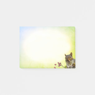 Süßes wildes Eichhörnchen auf pastellfarbenem Hint Post-it Klebezettel