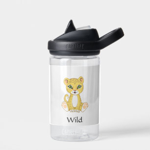 Süßes wildes Leopardbaby auf Weiß Trinkflasche