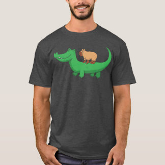 Süßes Wildtier Capybara reitet auf Krokodil Retro T-Shirt