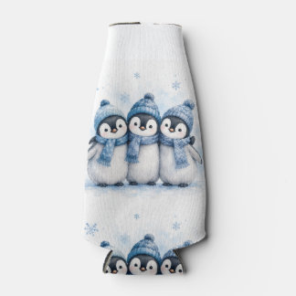 Süßes Winter-Pinguin-Trio-Getränkehalter | Anbetun Flaschenkühler