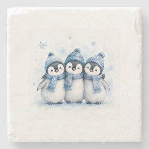 Süßes Winter-Pinguin-Trio-Getränkehalter Anbetun Steinuntersetzer