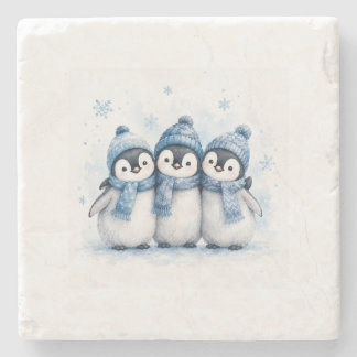 Süßes Winter-Pinguin-Trio-Getränkehalter | Anbetun Steinuntersetzer