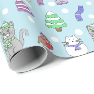 Süßes Winter-Schnee-Katzen-Handgezeichnetes-Muster Geschenkpapier