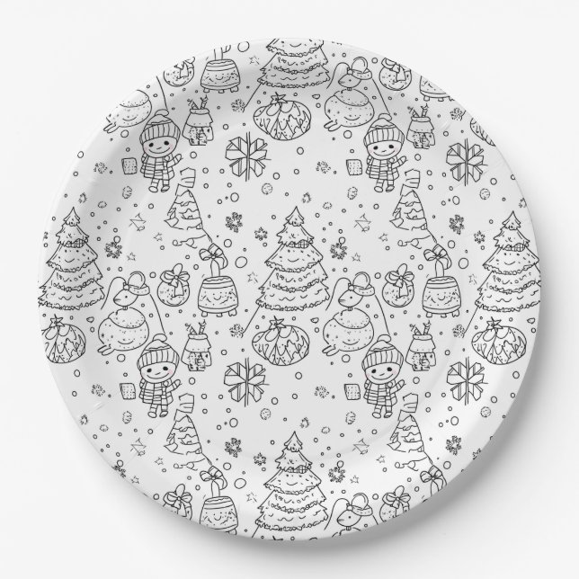 Süßes Winter-Weihnachts-Doodle-Muster (3) Pappteller (Vorderseite)