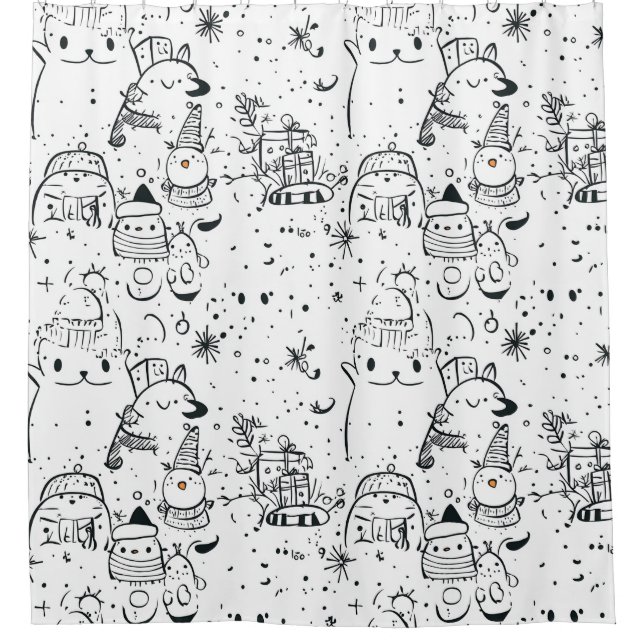 Süßes Winter-Weihnachts-Doodle-Muster (4) Duschvorhang (Vorderseite)