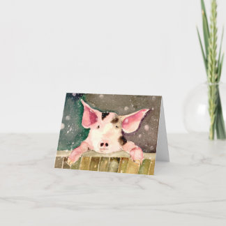 Süßes Winter-Wunderland-Schwein im Schnee Blanko-G Dankeskarte