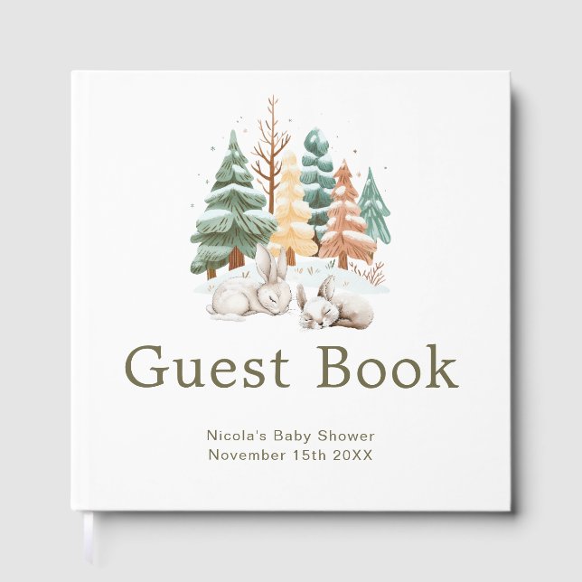 Süßes Winterhasen-Baby-Shower-Gästebuch Gästebuch (Vorderseite)