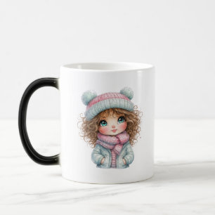 Süßes Wintermädchen Cozy Schal Kawaii Kunst Verwandlungstasse