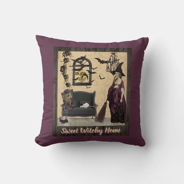 Süßes Witchy Zuhause lila Kissen (Vorderseite)