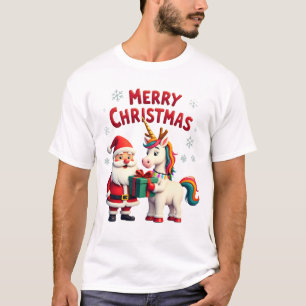 Süßes Xmas Einhorn Santa auf Einhorn Weihnachten T T-Shirt