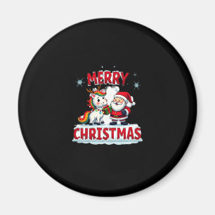 Süßes Xmas Einhorn Santa auf Einhorn Weihnachts T- Magnet