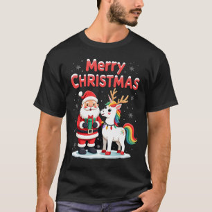 Süßes Xmas Einhorn Santa auf Einhorn Weihnachts T- T-Shirt