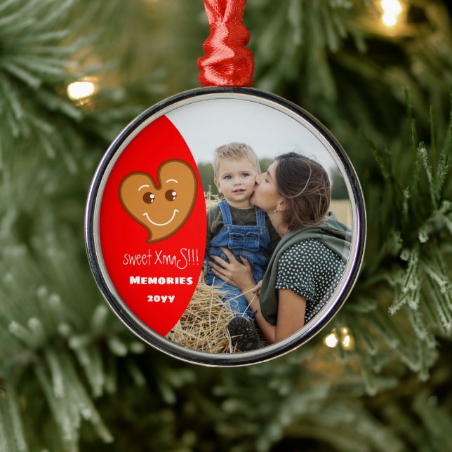 Süßes XmaS Lebkuchen Herz essbar-Foto-rot Ornament Aus Metall (Baum)