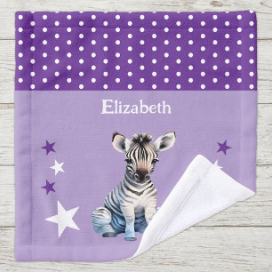 Süßes Zebra mit Namen, Polka-Punkte, Sterne, Lila Waschlappen
