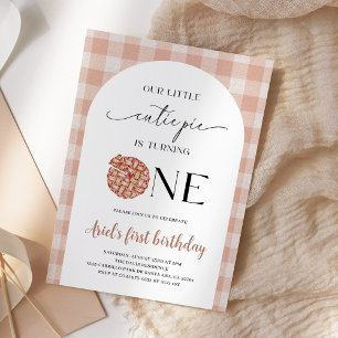 Süßes zum ersten Geburtstag Pfirsich Gingham-Party Einladung