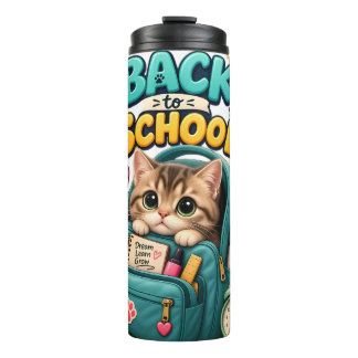 Süßes Zurück-in-die-Schule-Kätzchen – Kawaii-Katze Thermosbecher