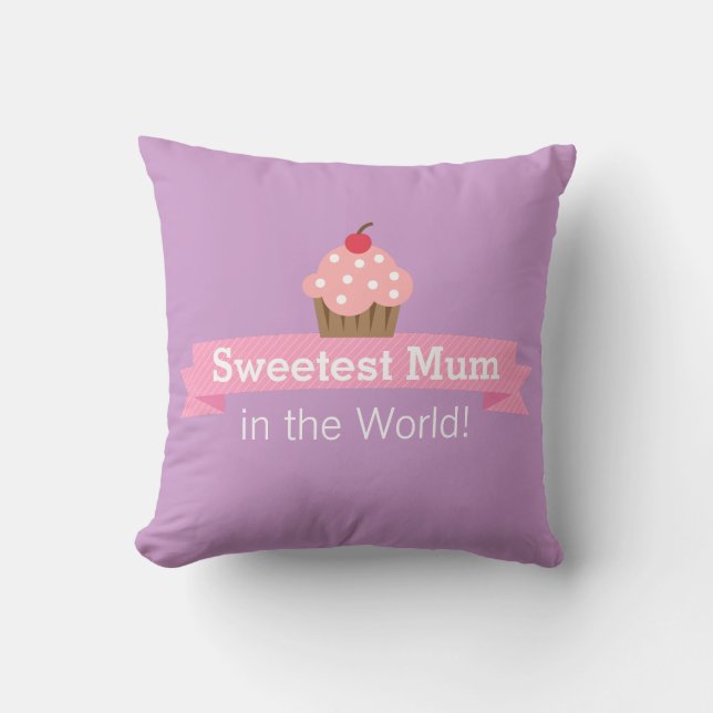 Süßeste Mama Rosa Cupcake Lila Kissen (Vorderseite)