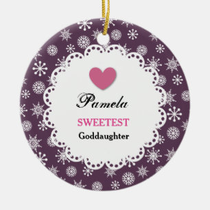 Süßeste Patenttochter-lila weiße Schneeflocken Keramikornament