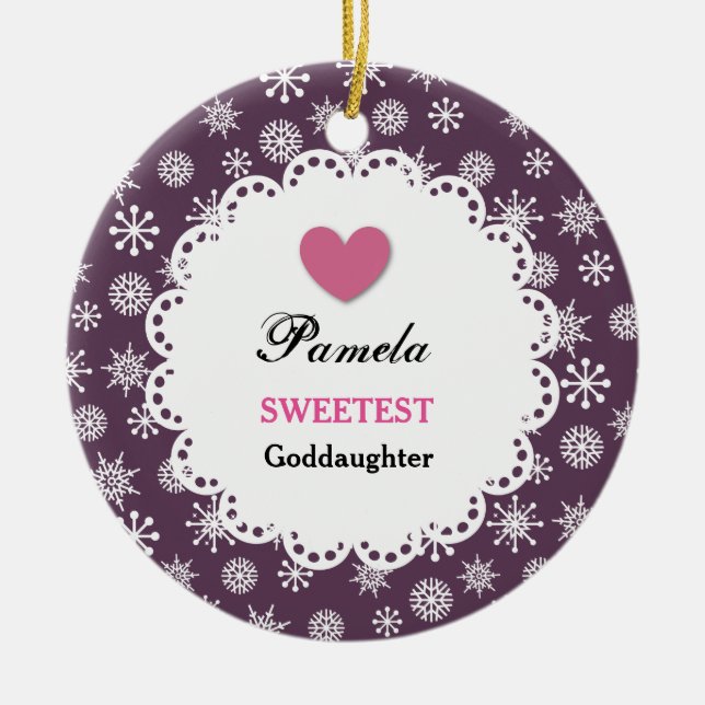 Süßeste Patenttochter-lila weiße Schneeflocken Keramikornament (Vorne)
