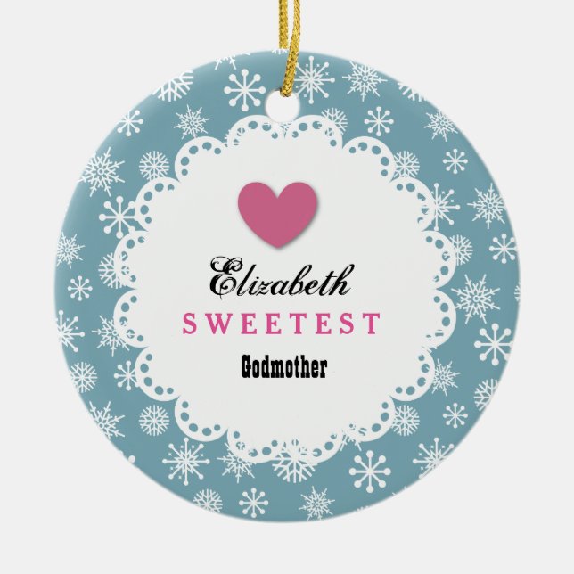 Süßeste Patin-blaue und weiße Schneeflocken S21Z Keramikornament (Vorne)