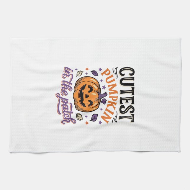 Süßester Kürbis im Patch Halloween-Shirt-Design Geschirrtuch (Horizontal)