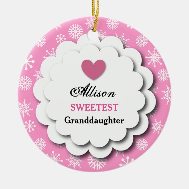 Süßestes Enkelin-Rosa-weiße Schneeflocken C08 Keramikornament (Vorne)