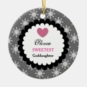 Süßestes Patenttochter-Silber-weiße Schneeflock Keramik Ornament