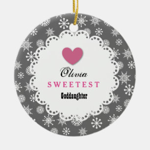 Süßestes Patenttochter-Silber-weiße Schneeflock Keramikornament