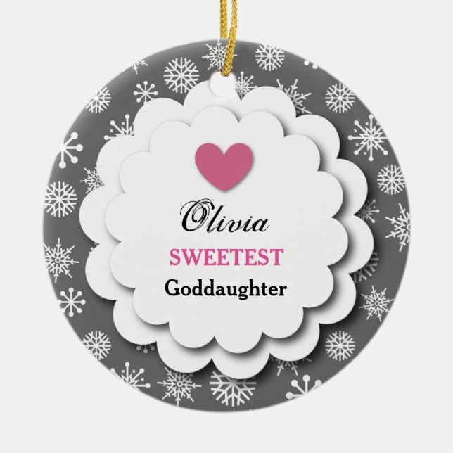 Süßestes Patenttochter-Silber-weiße Schneeflocken Keramikornament (Vorne)