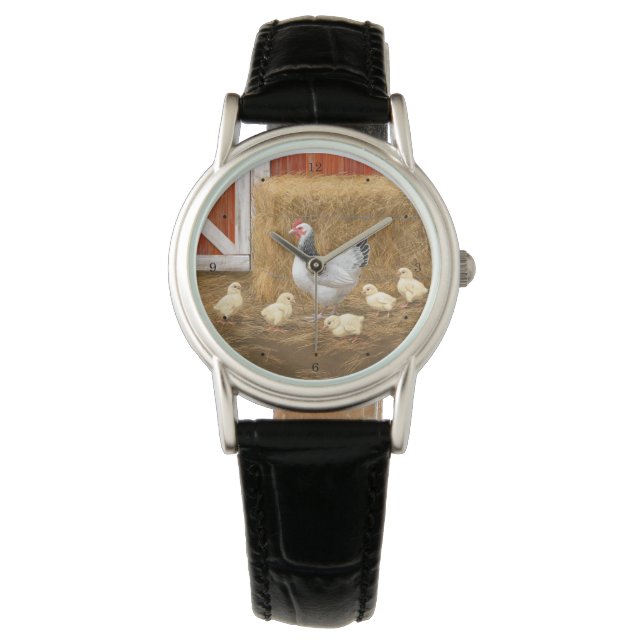Sussex Chicken Mama Hen und Chicks Armbanduhr (Vorderseite)
