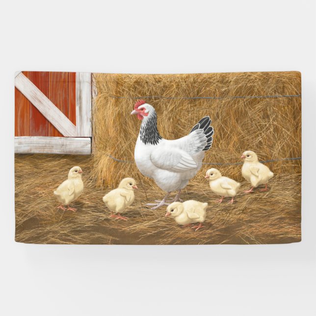 Sussex Chicken Mama Hen und Chicks Banner (Horizontal)