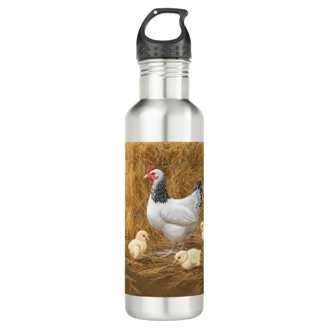 Sussex Chicken Mama Hen und Chicks Edelstahlflasche (Vorderseite)