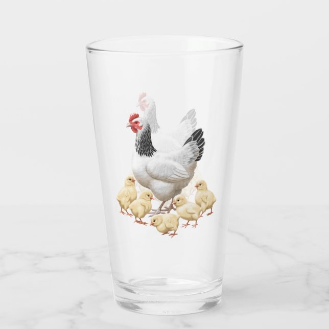 Sussex Chicken Mama Hen und Chicks Glas (Rückseite)