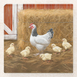 Sussex Chicken Mama Hen und Chicks Glasuntersetzer