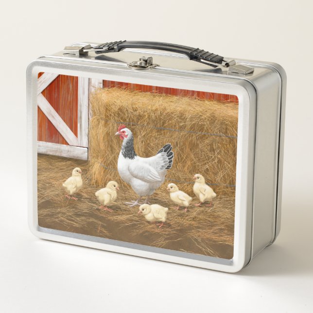 Sussex Chicken Mama Hen und Chicks Metall Brotdose (Vorderseite)