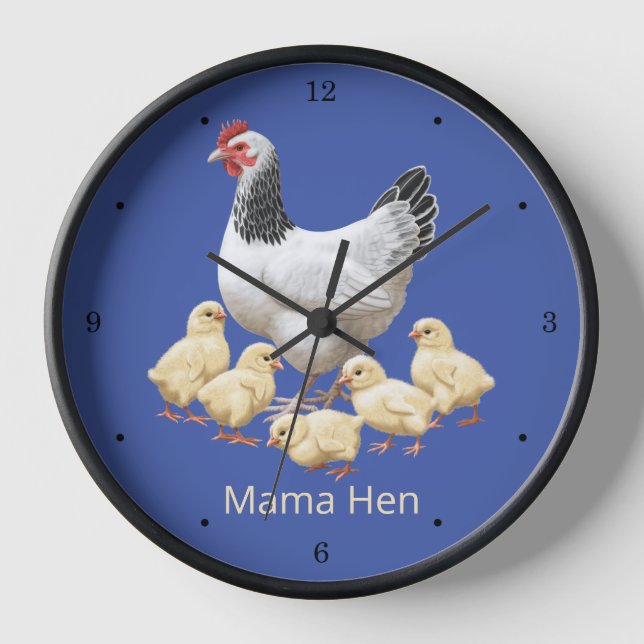 Sussex Chicken Mama Hen und Chicks Uhr (Vorderseite)