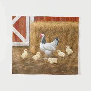 Sussex Chicken Mama Hen und Chicks Wandteppich