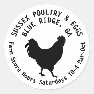 Sussex Hen Farm Name Advertising Label Eggs Runder Aufkleber