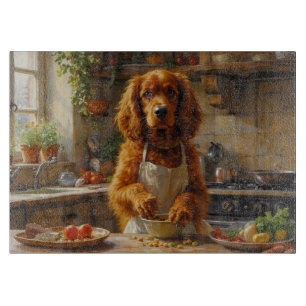 Sussex-Spaniel beim Kochen in der Küche Schneidebrett