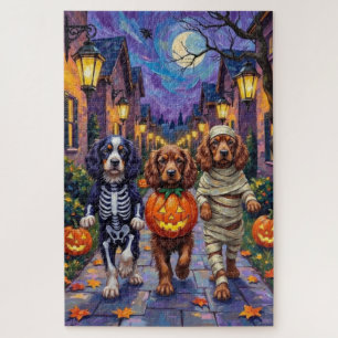 Sussex Spaniel Hunde in Halloween-Kostümen