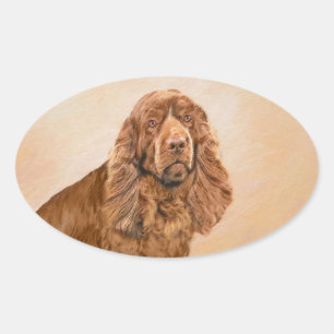 Sussex Spanisch Painting - Niedliche Original Dog Ovaler Aufkleber