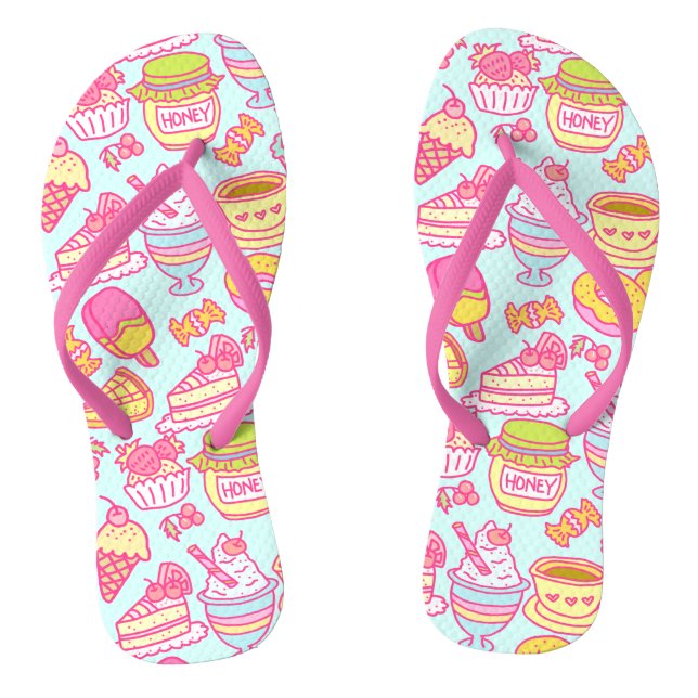 Süßgebäck und Getränke Blue Flip Flops (Fußbett)
