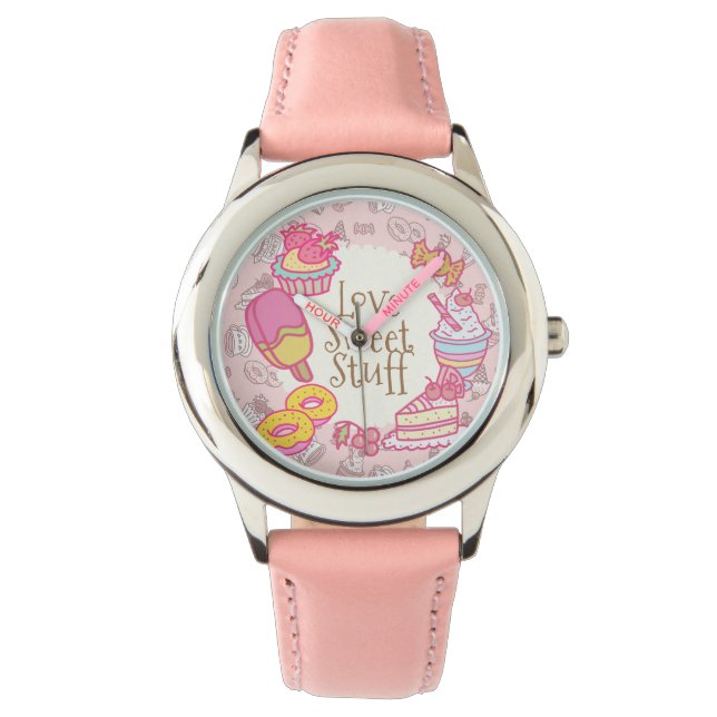 Süßgebäck und Getränke Peach Armbanduhr (Vorderseite)