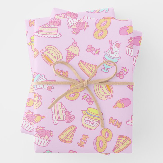 Süßgebäck und Getränke Rosa Geschenkpapier Set (Beispiel)