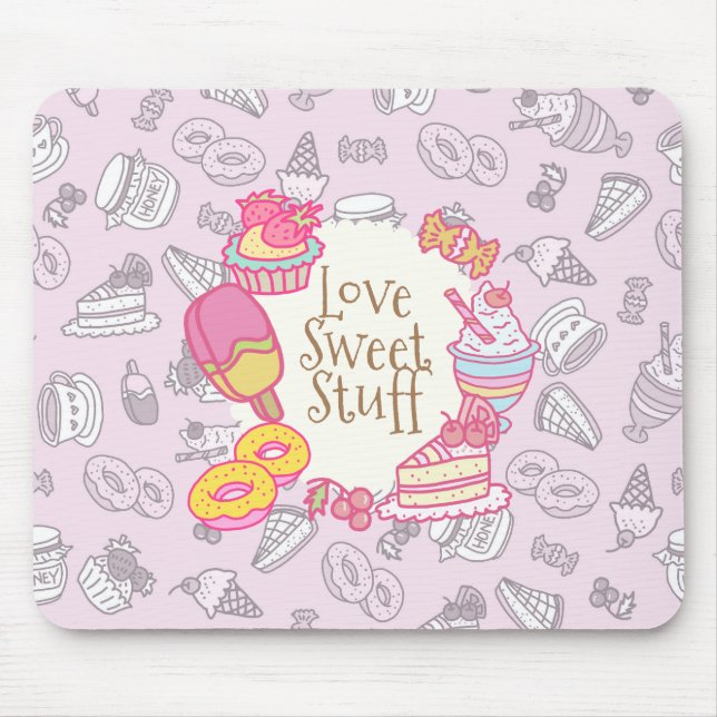 Süßgebäck und Getränke Rosa Mousepad (Vorne)